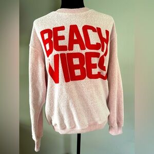 Pink Sweater with Red 'Beach Vibes' Print